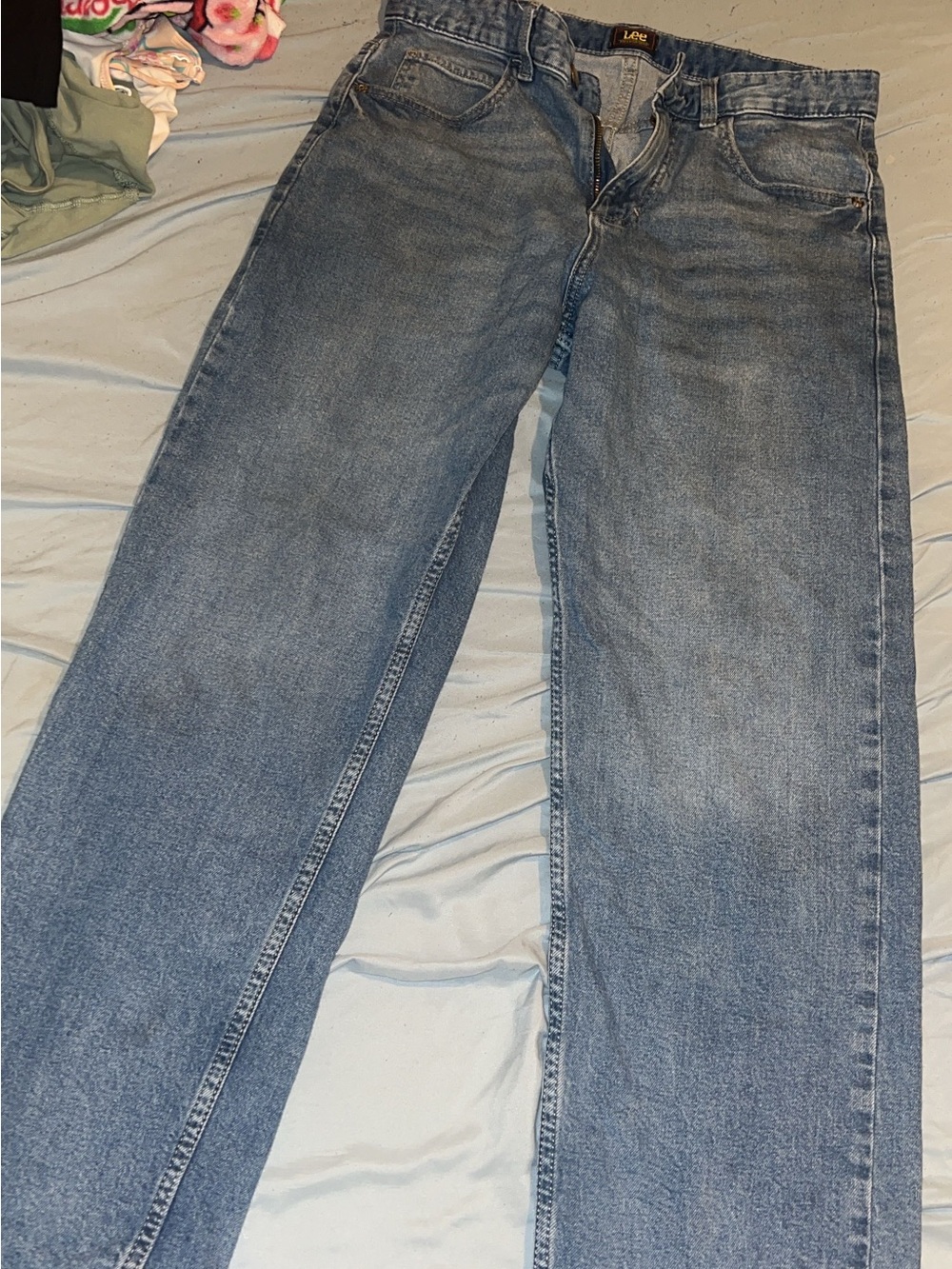 Lee Straight Leg Jeans in Faded Blue Denim
